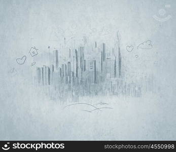 Construction background. Conceptual image with construction pencil sketches on white backdrop