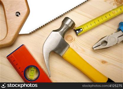 construction background with instruments, selective focus