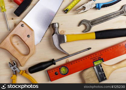 construction background with many objects, selective focus on center