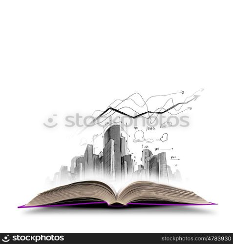 Construction business. Background image with model sketch of modern city