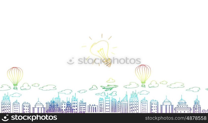 Construction concept. Background image with drawings of modern city