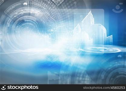 Construction concept. Background media blue image with construction ideas