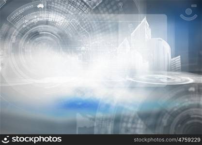 Construction concept. Background media blue image with construction ideas