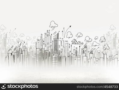 Construction concept. Background sketch image with building plan and strategy