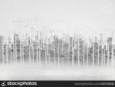 Construction concept. Background sketch image with building plan and strategy