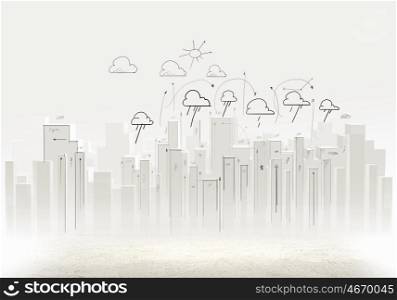 Construction concept. Background sketch image with building plan and strategy
