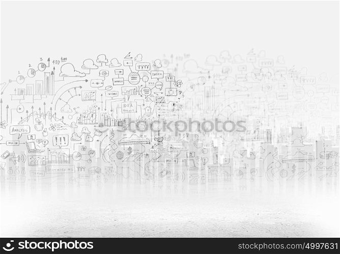 Construction concept. Background sketch image with building plan and strategy