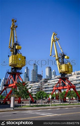 Construction crane in Puerto Madero, Buenos Aires, Argentina. Construction crane, Puerto Madero, Buenos Aires