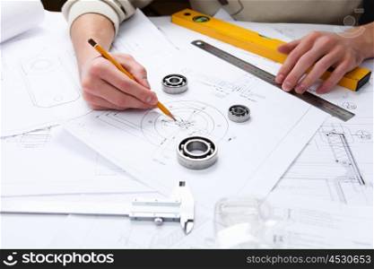 construction drafts and tools on the table