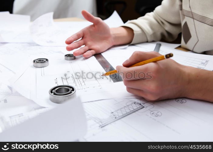 construction drafts and tools on the table