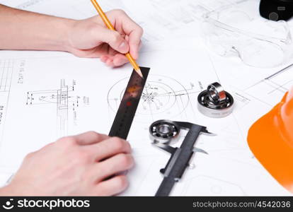 construction drafts and tools on the table