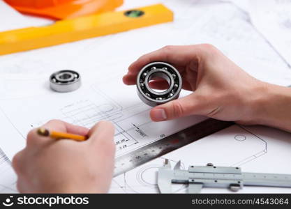 construction drafts and tools on the table