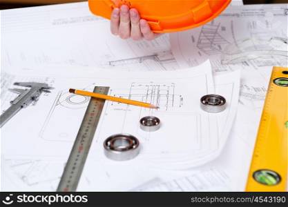 construction drafts and tools on the table