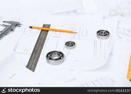 construction drafts and tools on the table