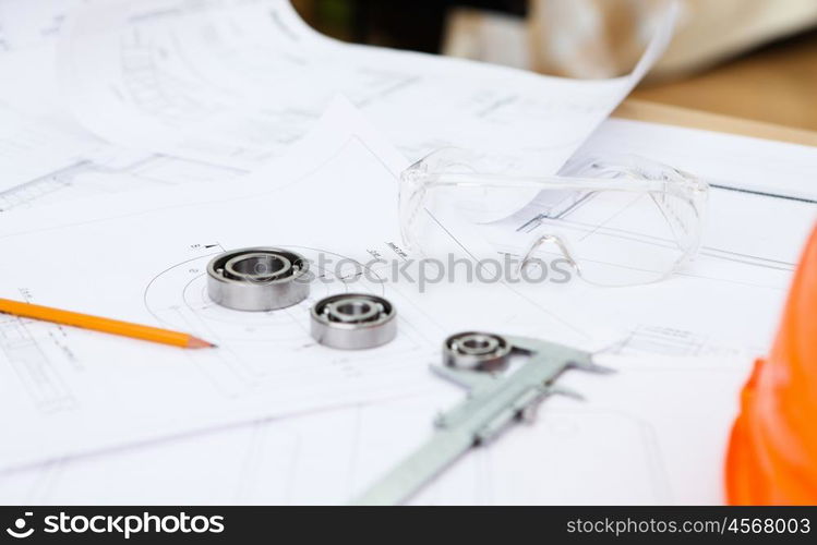 construction drafts and tools on the table