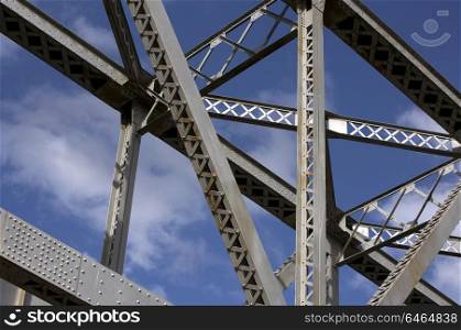 Construction Element of the Bridge. Detail of Steel Bridge Construction Over sky