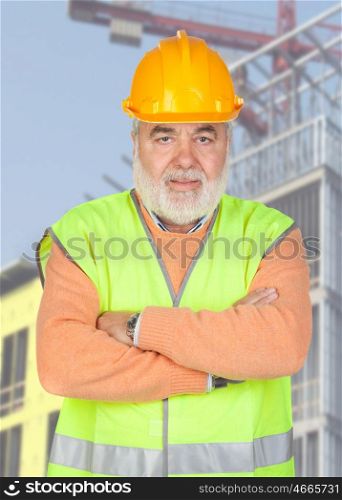 Construction foreman with the work in the background