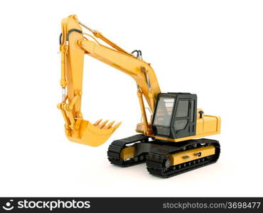 Construction heavy machine: excavator isolated on white background with light shadow