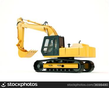 Construction heavy machine: excavator isolated on white background with light shadow