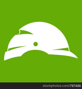 Construction helmet icon white isolated on green background. Vector illustration. Construction helmet icon green