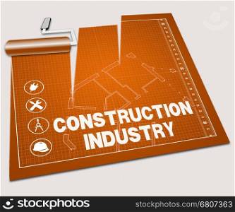 Construction Industry Paint Roller Shows Building Sector 3d Illustration