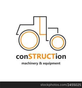 Construction machinery line icon for design. Simple paver machine logo. Equipment rental emblem isolated vector illustration. Construction machinery line icon for design