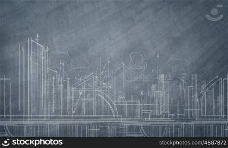 Construction model. Background conceptual image of construction sketch plan
