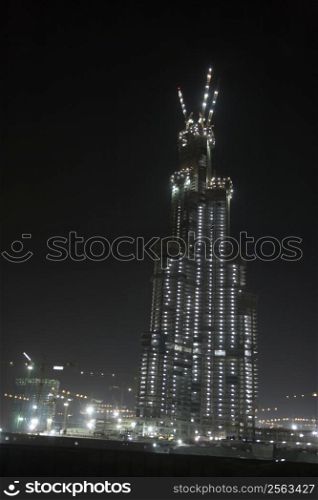Construction Of Buildings In Dubai At Night