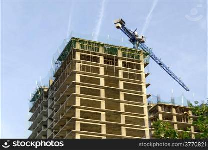 Construction of many storeyed building and jib-crane
