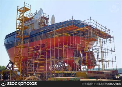 Construction of the ship in shipyard