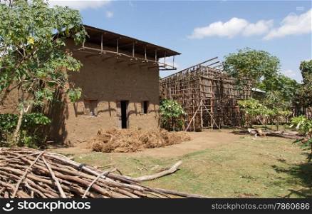 Construction of traditional houses, Great Rift Valley, Ethiopia, Africa