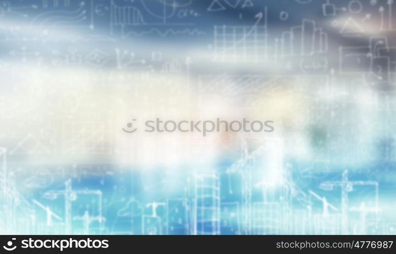 Construction project. Background image with urban construction sketch on white background