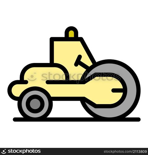 Construction road roller icon. Outline construction road roller vector icon color flat isolated. Construction road roller icon color outline vector