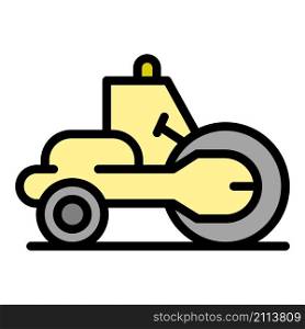 Construction road roller icon. Outline construction road roller vector icon color flat isolated. Construction road roller icon color outline vector