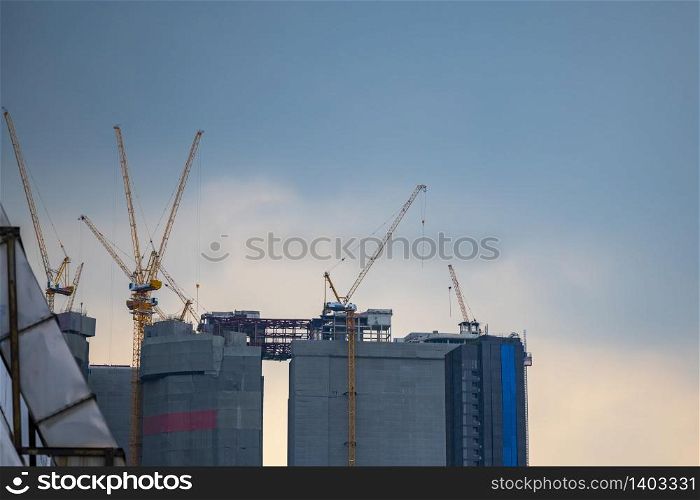 construction site building with crane, skyscraper building construction