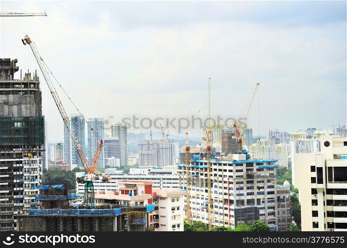 Construction site of a modern skyscrapers in Singapore