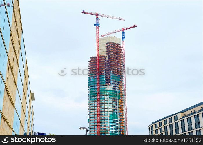 Construction site of modern skyscraper. Frankfurt, Germany