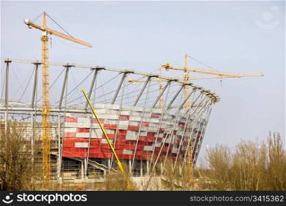 Construction site of the National Football Stadium in Warsaw, Poland. Development for European Football Championship in Poland and Ukraine in 2012.