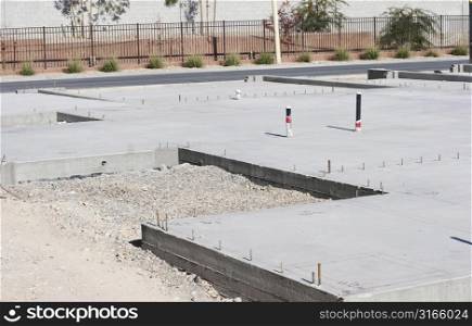 Construction site with concrete pads and home foundations in a site in Las Vegas