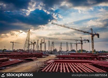 construction site with sunset