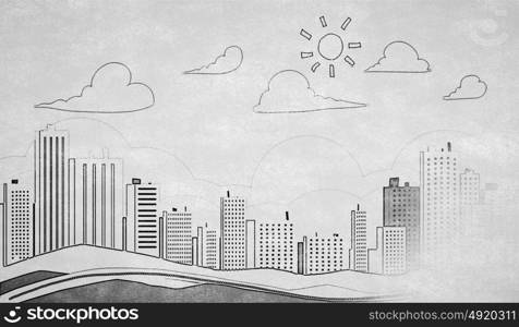 Construction sketch. Construction conceptual image with modern city sketch