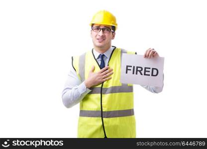 Construction supervisor in dismissal concept isolated on white background. Construction supervisor in dismissal concept isolated on white b