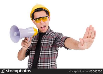 Construction supervisor shouting at megaphone