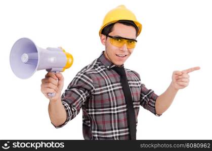 Construction supervisor shouting at megaphone