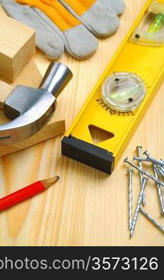 construction tools and materials on table
