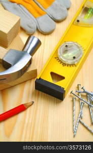 construction tools and materials on table