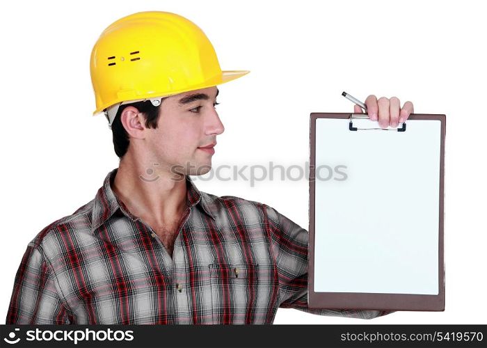 Construction woman with a clipboard