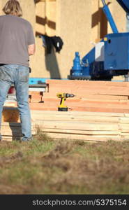 Construction work with planks of wood