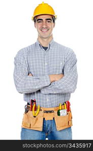 Construction worker a over white background