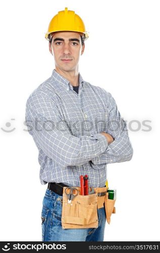Construction worker a over white background
